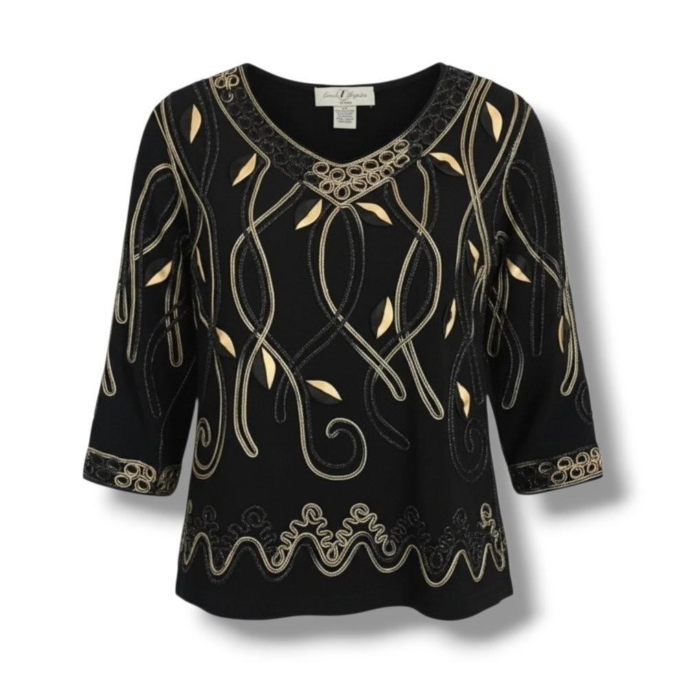 Once 1 Again womens petite 3/4 sleeves VNeck  embroidered blouse​